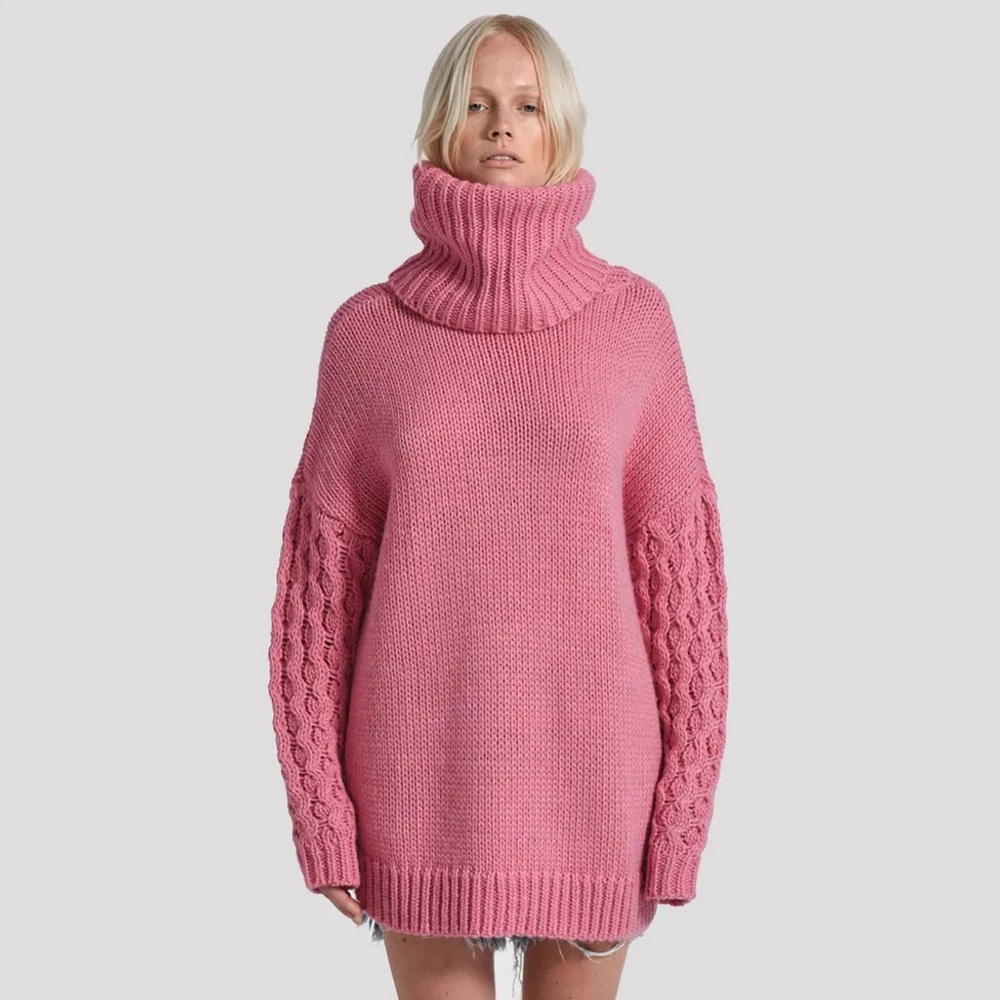 ONE TEASPOON Rider Roll Neck Sweater in Pink Wool Size XS Oversized NEW